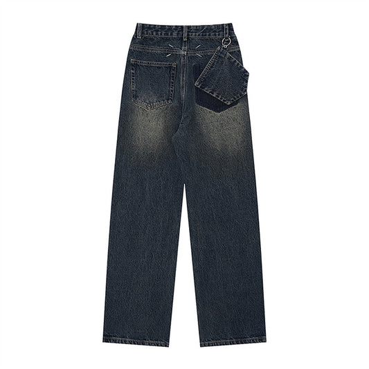 Women Pants Pocket Jeans Loose Straight Trousers