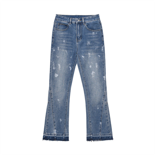 Men Jeans Splash Ink Slightly Flared Wide Leg Jeans Hip Hop Loose