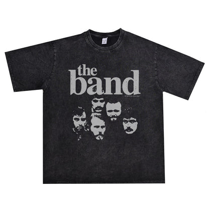 Rock Star T Shirt Canadian Orchestra the Band Rock Washed Retro Style Personality T-shirt Short Sleeve Cotton Loose