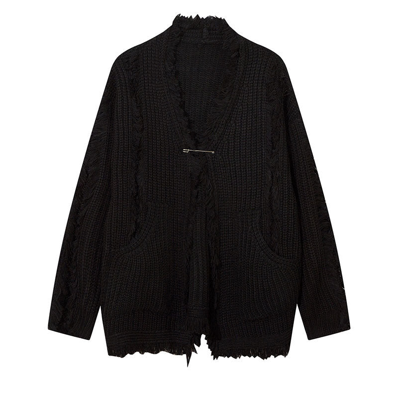 Women Sweater Distressed Knitted Coat Idle Style
