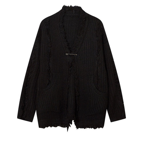 Women Sweater Distressed Knitted Coat Idle Style
