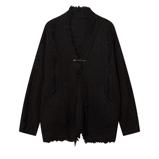Women Sweater Distressed Knitted Coat Idle Style