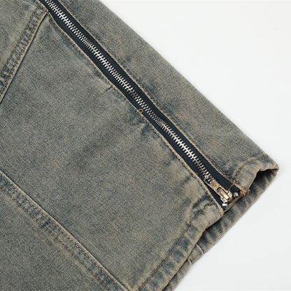 Men Shorts Side Zipper Stitching Denim Shorts Distressed