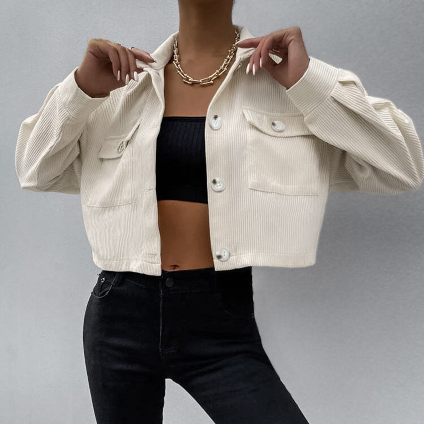 Women Trench Coat Corduroy Jacket Autumn Winter Retro