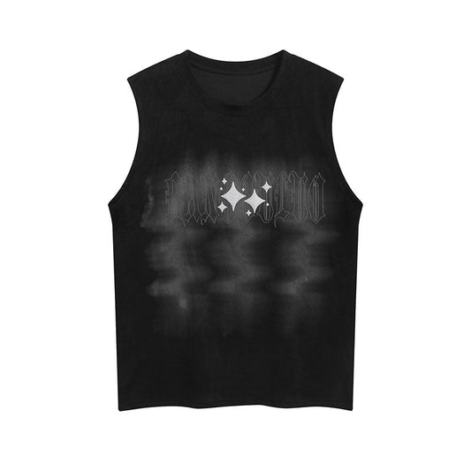 Men Vest Hip Hop Letter Print Suede Sports Vest