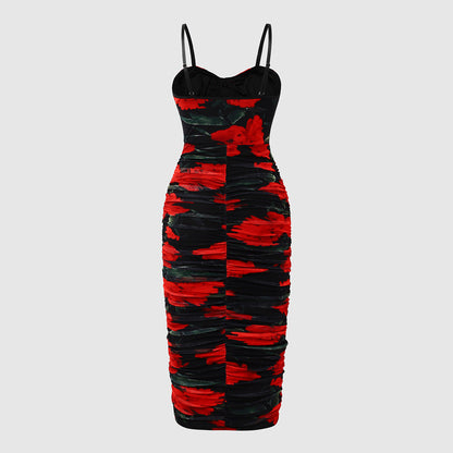 Women Party Tops Sexy Mesh Camisole Pleated Retro Dress