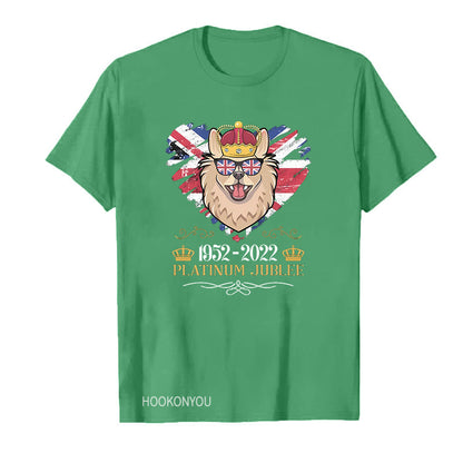 Red by Queen's Platinum Jubilee 2022 Elizabeth 70 Years T-shirt Puppy Printed round Neck