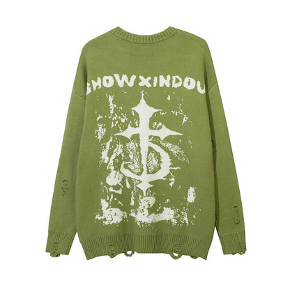 Women Sweater Jacquard Sweater Sweater Ripped