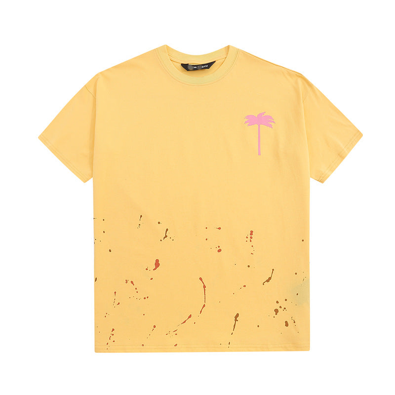 Palm Angle T Shirts Hand-Painted Splash-Ink Palm Tree Printing Men and Women