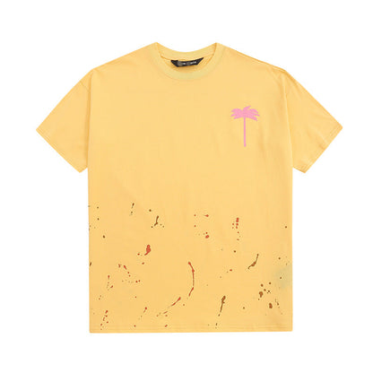 Palm Angle T Shirts Hand-Painted Splash-Ink Palm Tree Printing Men and Women