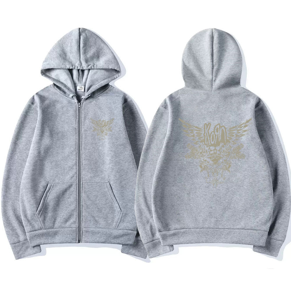 Korn Skull Wings Girls Juniors Black Graphic Zipper Hoodie