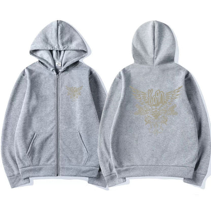 Korn Skull Wings Girls Juniors Black Graphic Zipper Hoodie