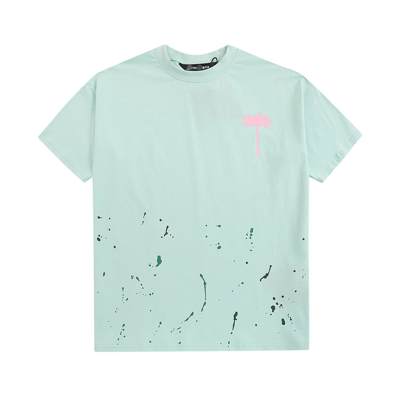 Palm Angle T Shirts Hand-Painted Splash-Ink Palm Tree Printing Men and Women