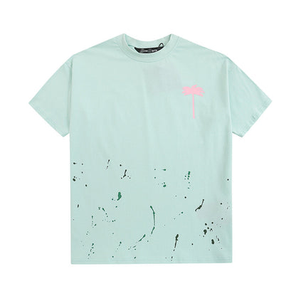 Palm Angle T Shirts Hand-Painted Splash-Ink Palm Tree Printing Men and Women