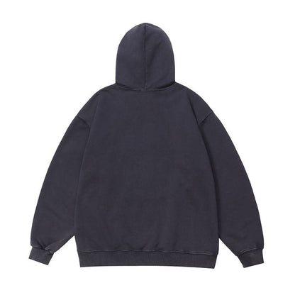 Men Hoodie Retro College Style Washed and Worn Couple Hooded Sweater