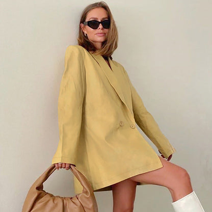 Women Trench Coat Autumn and Winter PU Leather Coat European and American Street Fashion Suit Long Sleeve Jacket