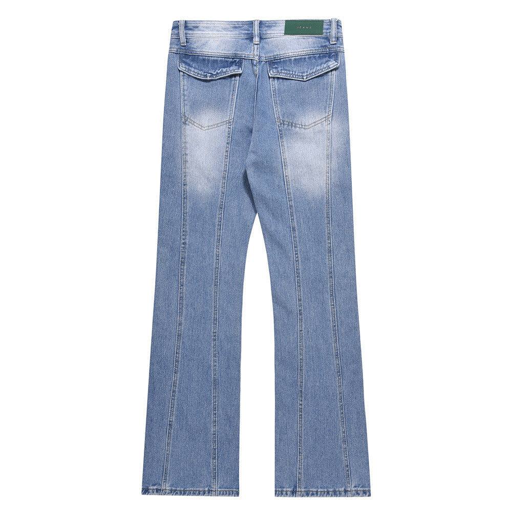 Men Jeans Micro-Pull Stitching Wide Leg Loose