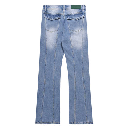 Men Jeans Micro-Pull Stitching Wide Leg Loose