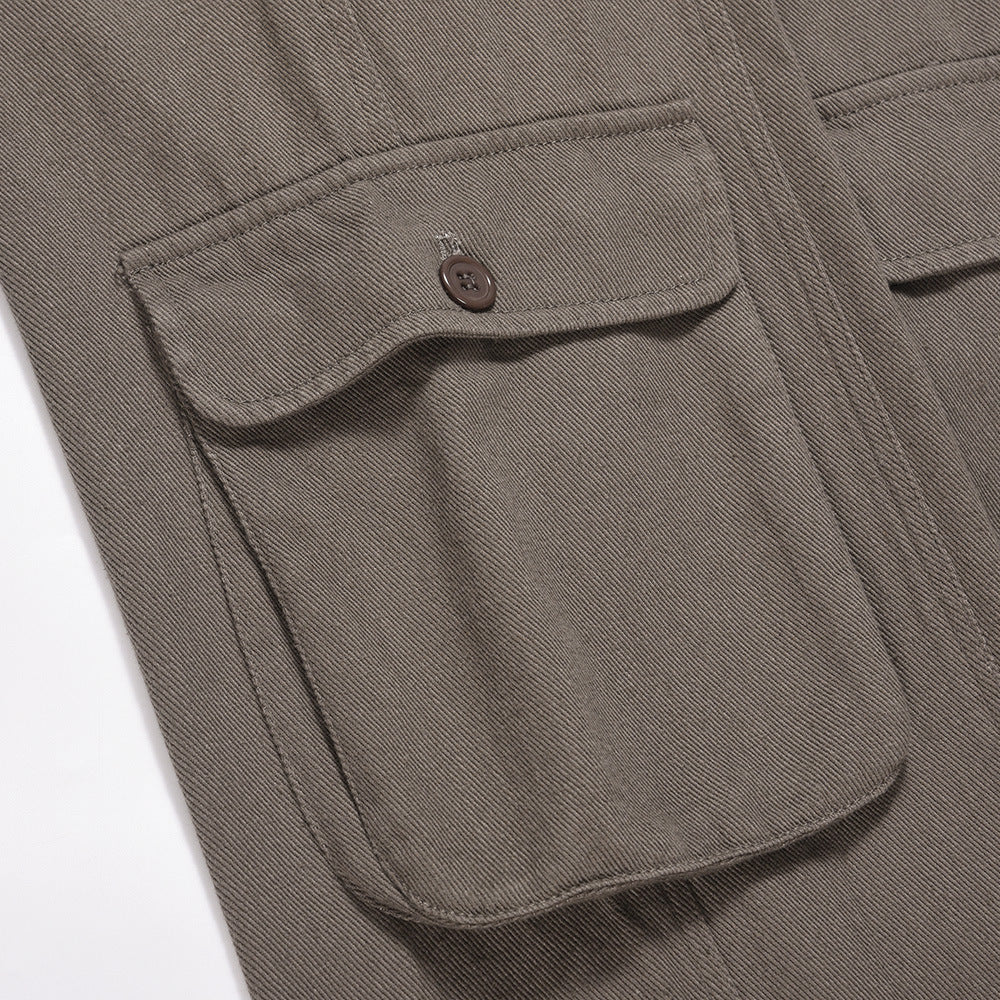 Men Jeans Workwear Multi-Pocket Straight Loose Solid Color