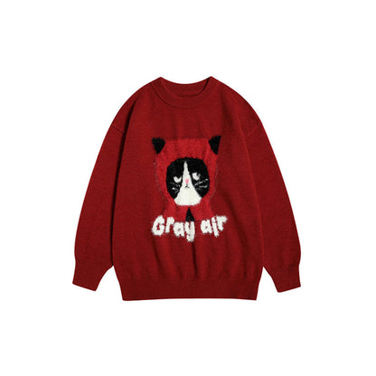 Women Sweater Girl Cartoon Jacquard Idle Style Knitted Sweater
