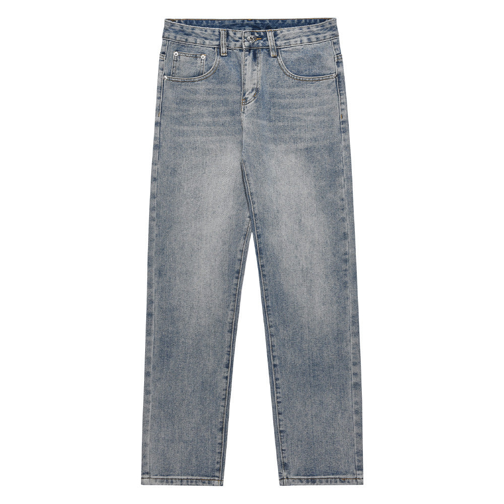 Men Jeans Simple Pleated White Loose