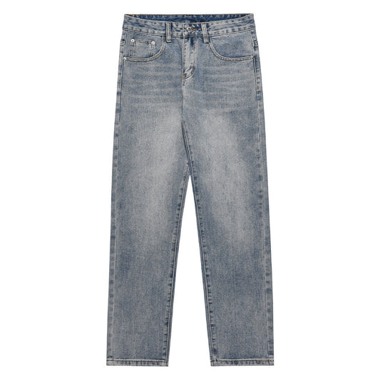 Men Jeans Simple Pleated White Loose