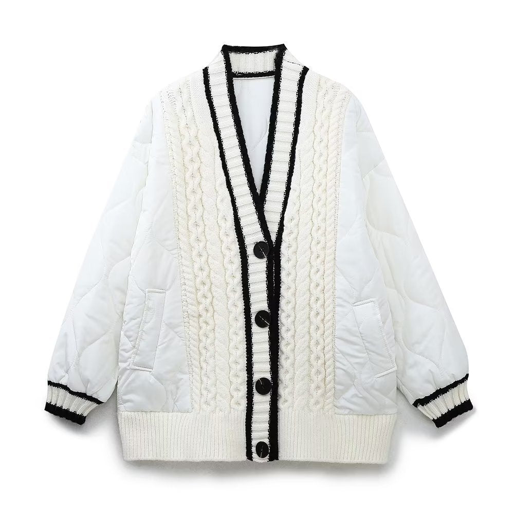 Women Cotton Coat Stitching Sweater Coat Loose and Lazy Style