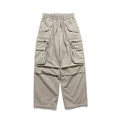 Cargo Pants Large Pocket Solid Color Mechanical Style Casual