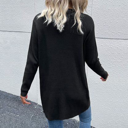 Women Knitted Sweater Autumn and Winter Leisure Jacket Long-Sleeved Black Sweater Cardigan