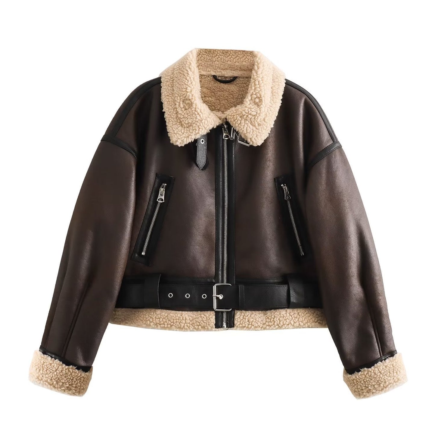 Women Cotton Winter PU Leather Jacket