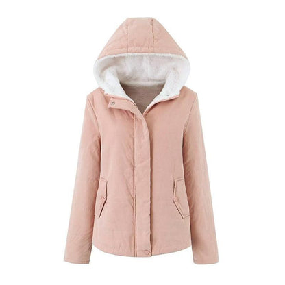 Women Cotton Coat Solid Color Zipper Fleece Padded Coat