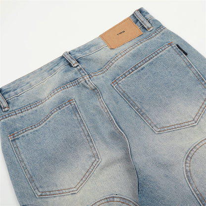 Men Jeans Personality Stitching Ground White Slightly Flared