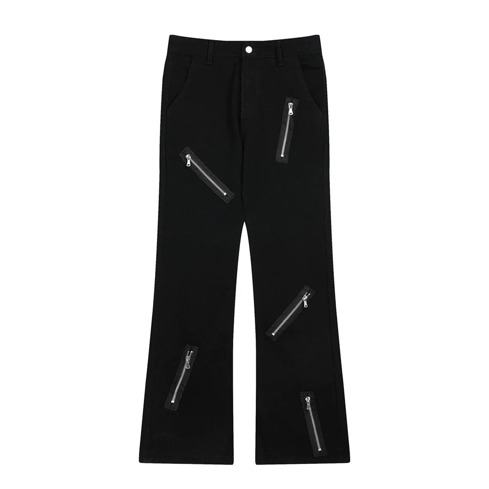 Men Sweatpants Punk Rock Zipper Stitching Jeans