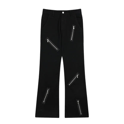 Men Sweatpants Punk Rock Zipper Stitching Jeans