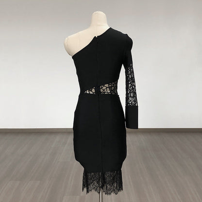 Women Evening Dress Fall/Winter Sexy Lace Cutout Slim Fit Bandage One-Piece Dress