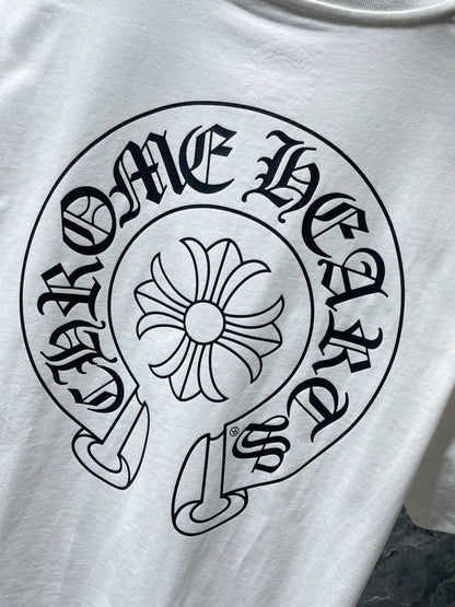 CHH Chrome Hearts T Shirts Big Horseshoe Cruciate Flower Sanskrit Short Sleeve T-shirt