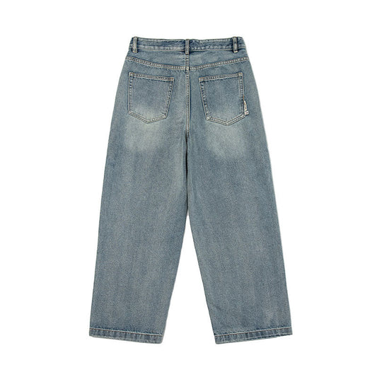 Men Jeans Straight Jeans Men's and Women's Retro Loose Wide Leg Denim Trousers