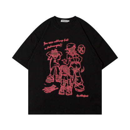 Men T-Shirt Retro Cartoon Printed Short-Sleeved T-shirt