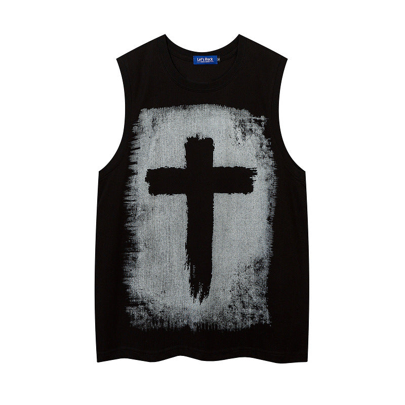 Men Vest Printed Sports Vest Loose Sleeveless T-shirt