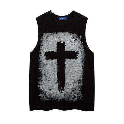 Men Vest Printed Sports Vest Loose Sleeveless T-shirt