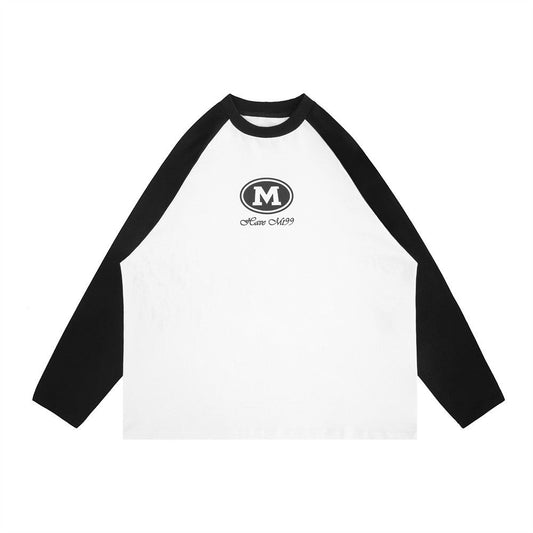 Men Long Sleeve T-shirt Black and White with Loose Letter Printing