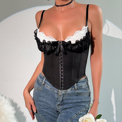 Women Party Tops Sexy Mesh Lace Top with Narrow Straps