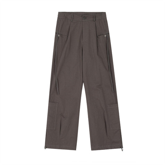 Men Sweatpants Workwear Multi-Pocket Slacks Boys Sports Drawstring Pants Straight-Leg Trousers