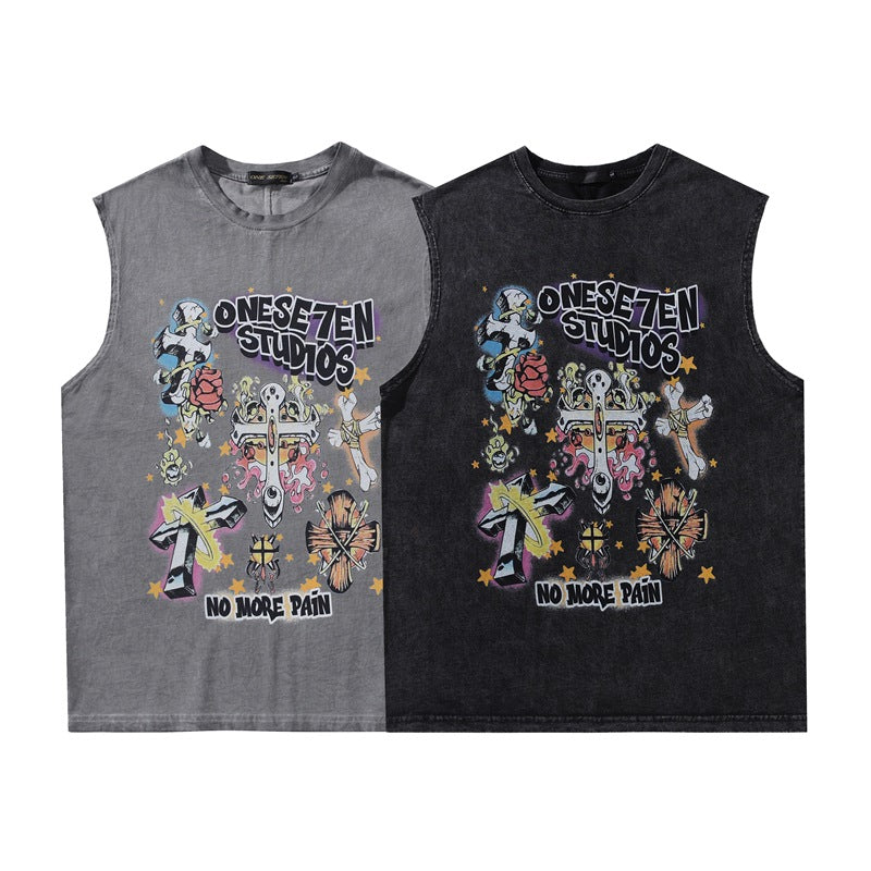 Men Vest Retro Sleeveless Vest T-shirt