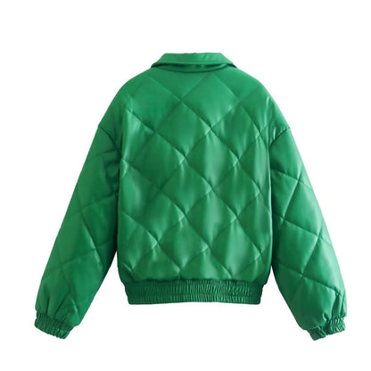 Women Cotton Coat Poly Urethane Leather Coat Jacket