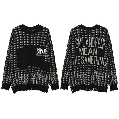 Women Sweater Cat Pattern Crew Neck Sweater Vintage Sweater
