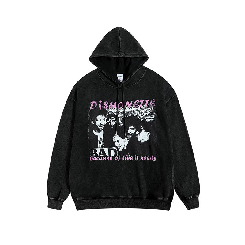 Men Hoodie Retro Hiphop Printed Hoodie Men's and Women's Loose Vibe Style Hoodie