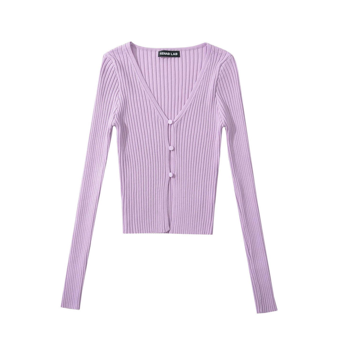 Women Tops Spring/Summer V-neck Hollow Cardigan Solid Color Short Top
