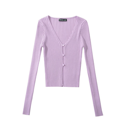 Women Tops Spring/Summer V-neck Hollow Cardigan Solid Color Short Top