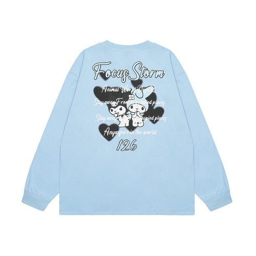 Men Long Sleeve T-Shirt Cartoon Printed Cotton Loose